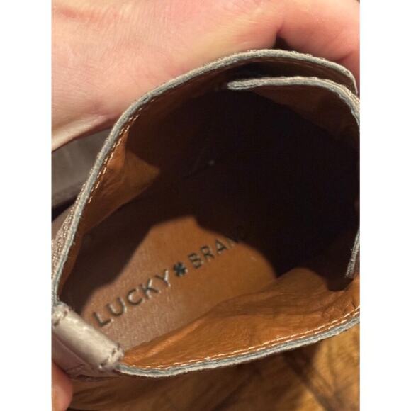 Lucky Brand womens sz 5.5 leather taupe slip on ankle boots bootie heeled shoe - Picture 8 of 11